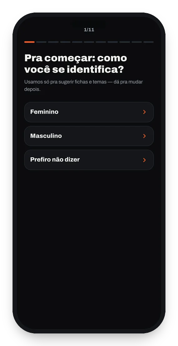 Primeira das 11 perguntas que montam a ficha